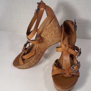 Gianni Bini Rockstar Brown Leather Cork Wedge